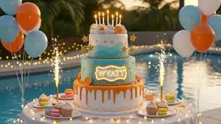 🎉 Happy Birthday Wyatt 🎂| Luxury Poolside Celebration with Fairy Lights | Personalized Birthday Song