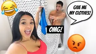 STEALING MY BOYFRIENDS CLOTHES WHILE HE SHOWERS!! *Hilarious*