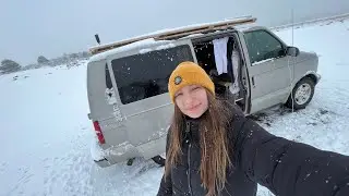 surviving my first winter storm ❄️ solo female vanlife in winter