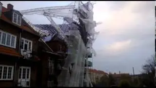 Storm rips off scaffolding from building in Denmark