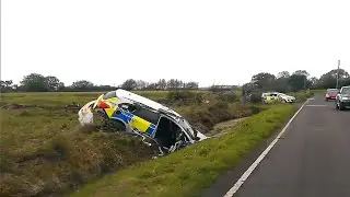 UK Police Car Mangled After Crashing Into Ditch | Car Accident