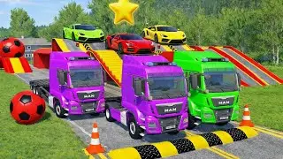 Triple Flatbed Trailer Truck Transport 🚛   Realistic Crashes   BeamNG Drive   Truck Vortex #3