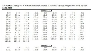 hppsc Answer Key Himachal Pradesh Finance & Accounts Services(Pre) Examination 2023 |  answerkey |