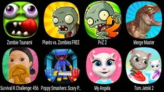 Zombie Tsunami, Plants vs Zombies FREE, PvZ 2, Merge Master, Survival K Challenge 456, My Angela ...