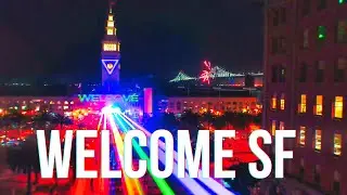 Welcome Laser Light Art Installation - San Francisco Ferry Building - DJI Mavic 2 Pro - 4K