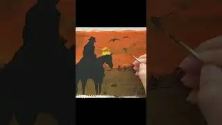 acrylic painting - cowboy in sunset