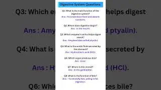 Digestive System Questions #Most important questions #gk #General science #youtubeshorts #shorts