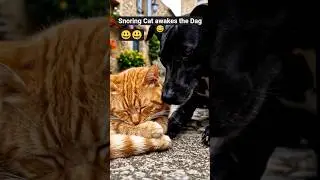 Snoring Cat awakes the Dog🤫🧐😅😃😍 #cat #catvideos #catanddog