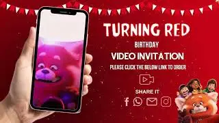 Turning Red Birthday Video Inviatation - Turning Red Theme Digital Party Invite