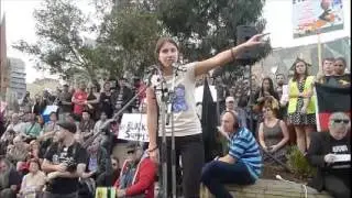Danae Bosler speaking at the Bust the Budget rally