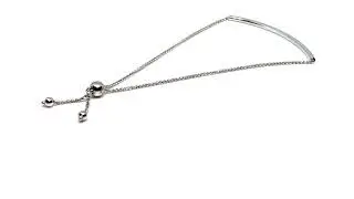 14K White Gold Diamond Cut Round Wheat Adjustable Bracelet With Shiny Arched Bar Center Element , 9