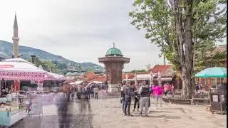 The Sebilj fountain in Sarajevo old city in Bosnia and Herzegovina timelapse hyperlapse.