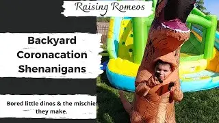 Inflatable Dinosaur Backyard Coronacation - Climbing Inflatables while wearing inflatables