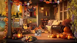 COZY AUTUMN PORCH AMBIENCE: Fresh Early Morning Fall Sunrise Sounds,Crunchy Leaves & Calm Fall Music