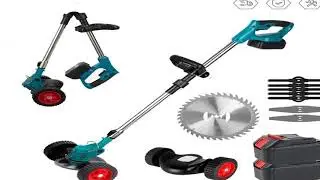 #Wireless Electric Lawn Mower with Battery fodable Cordless Grass Trimmer Cup Weed Garden Tool For