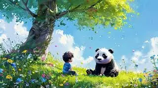 UN PETIT GRACON NTRAIN DE PARLER AVEC UN PANDA