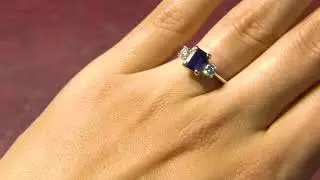 CR1038 Emerald Cut Sapphire & Diamond Gemstone Ring