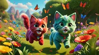 Four Rainbow Kittens Catch Butterflies | Fun Animal Song for Kids | Nursery Rhymes and Baby Songs