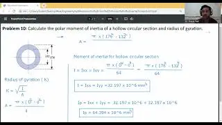 Problem 10-Polar moment of inertia and radius of gyration for hollow circular section