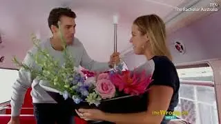The Bachelor's Elise blushes as Matty J gives her a bouquet