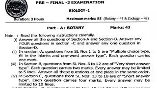 Inter 1st year botany pre final 2 exam real question paper ( Inter 1st year pre final exam paper 2)