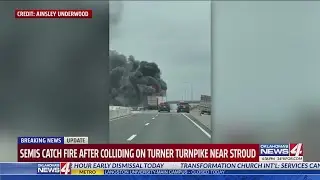 Semis catch fire after colliding on Turner Turnpike near Stroud