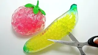 ASMR Cutting Open Banana Strawberry Orbeez Squeeze