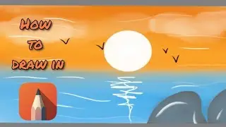 how to draw beautiful sun set view  in sketch book app