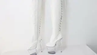 Sorbern 20Cm Transparent Perspex High Heel Boots Rear Lace Up Mid Thigh High Pole Dance Boot