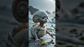 Human Seashell Hybrid Creature Crawling on a Misty Beach  #surrealshorts #hyperrealism