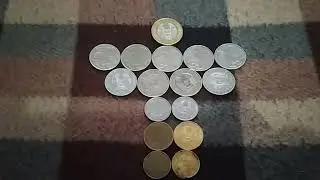 МОНЕТЫ: 1 по 100, 9 по 50, 2 по 20, 2 по 10 и 2 по 5 ТЕНГЕ лежат на байковой поверхности 4-го Января