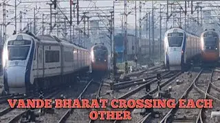 Two Vande Bharat Express Cross Each Other At Lucknow Station II Semi High Speed train🚅#trainvideo 