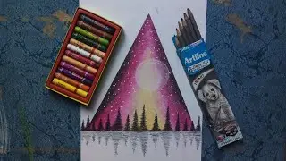 Triangle scenery with oil pastels || Step by step || P_B_ARTS