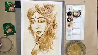 How to make Portrait with Coffee/ Krishna/ easy coffee painting for beginners