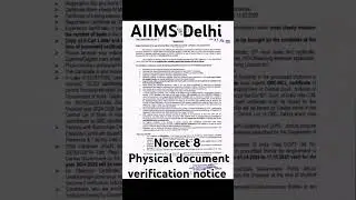 NORCET 8 AIIMS DELHI Physical Document verification notice 💯💯💯..#aiimsdelhi #youtube #shorts #norcet