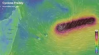 Cyclone Freddy - wind map (Mauritius, Reunion and Madagascar)