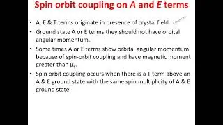 Magnetochemistry Spin-Orbit coupling on A, E & T terms