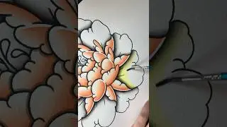 Juicy Tangerine Peony Painting #timelapse #shorts #tattooflash #flowerpainting