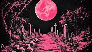 Cemetery Moon Path | Neon Horror Landscape | 4K TV Art Screensaver (No Music)