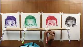 Drawing four different faces at same time . #shorts