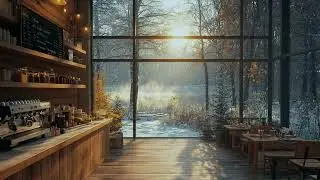 4K Snow Falling on Rooftop Coffee Shop Ambience ❄ Background Instrumental to Relax, Study, Work