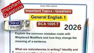 Important Questions | General English 1 💡 | BCA 1005 T | Semester 1 | CCSU 2025-26