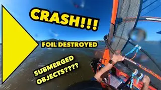 Windfoil crash! Submerged object crash, carnage foil destroyed! Windsurfing Australia Lake Macquarie