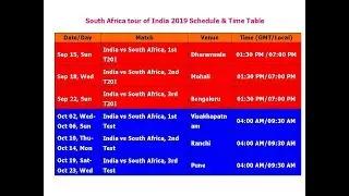 South Africa tour of India 2019 Schedule & Time Table