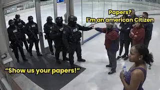 Members protect black female Athlete from  ICE agents before going to the Winter Olympics in Italy