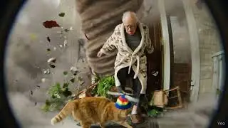 Katt med helikopterhatt flyger tornado