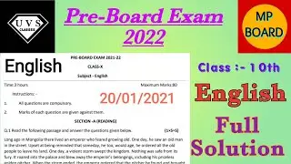 English Paper Full Solution Class 10th Pre-Board Exam 2021-22 MP BOARD @UVSclasses