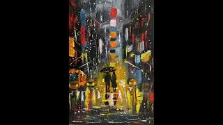 City. Rainy city. Oil. #art #painting #city #rain #lights #love #road #street #oil #shorts #art