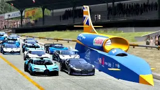 Bloodhound SSC Fastest Car In The World vs Bugatti Hypercars - Drag Race 20 KM