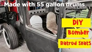 DIY rat rod bomber seats out of 55 gallon drums. 1927 Ford Model T coupe.